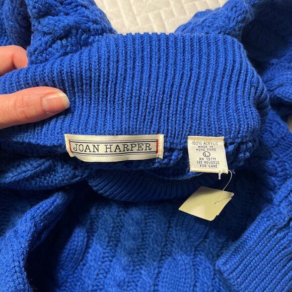 Joan Harper VINTAGE NWT Womens Chunky Cable Knit Sweater sz L Blue NES Retro - Picture 7 of 8